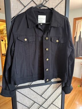 bagatelle Black Button-Front Jean Jacket with Chest Pockets